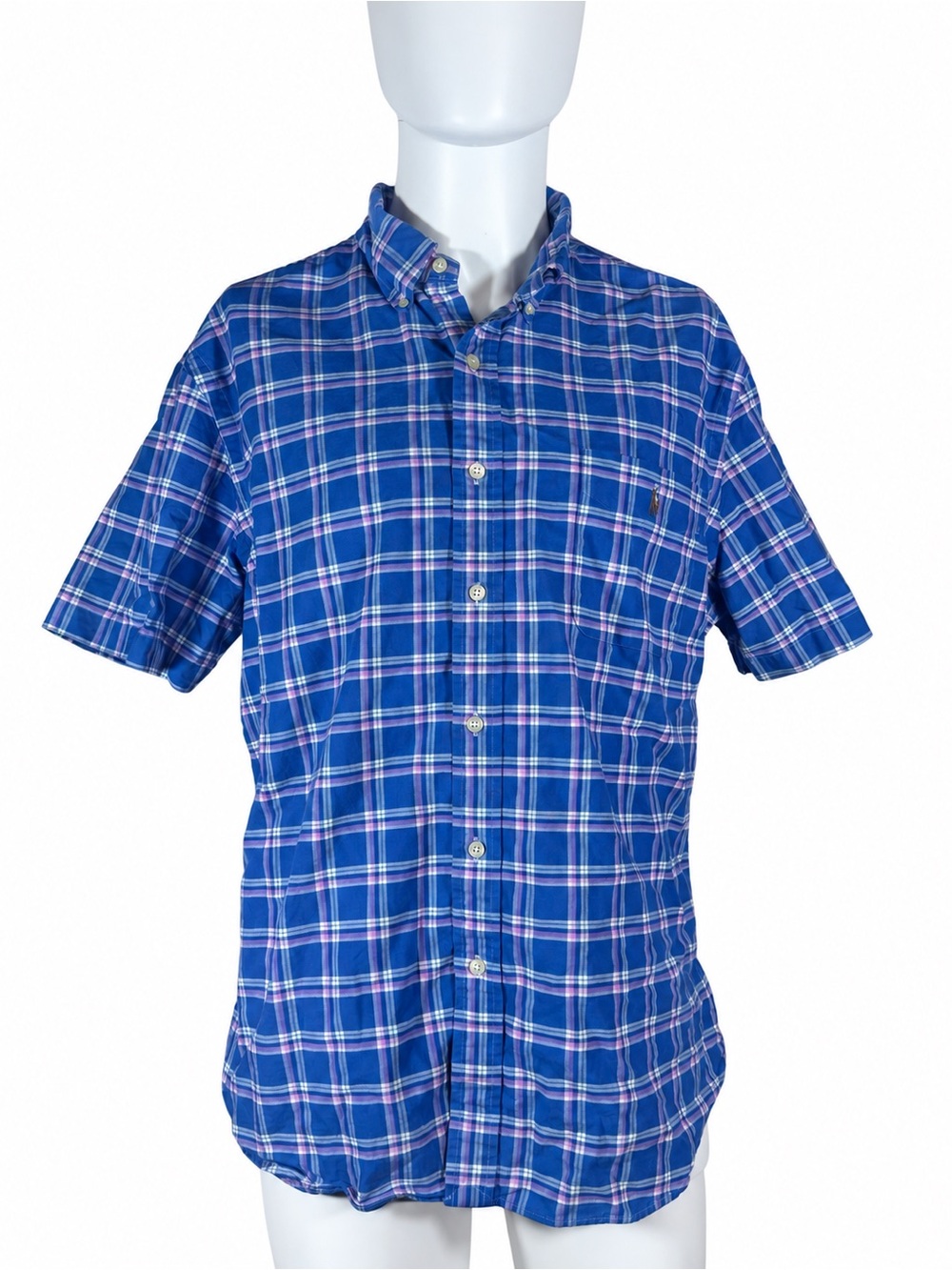 Ralph Lauren Men’s XL Slim Fit Blue Plaid Short Sleeve Button Down Shirt